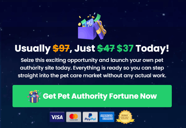 Screenshot of Pet Authority Fortune checkout order form with package selected